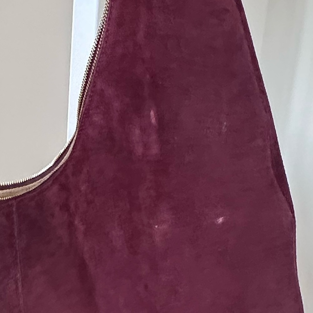 Madewell Essential Curve Suede Shoulder Bag Deep Merlot Burgundy Gold Hardware - Picture 13 of 13